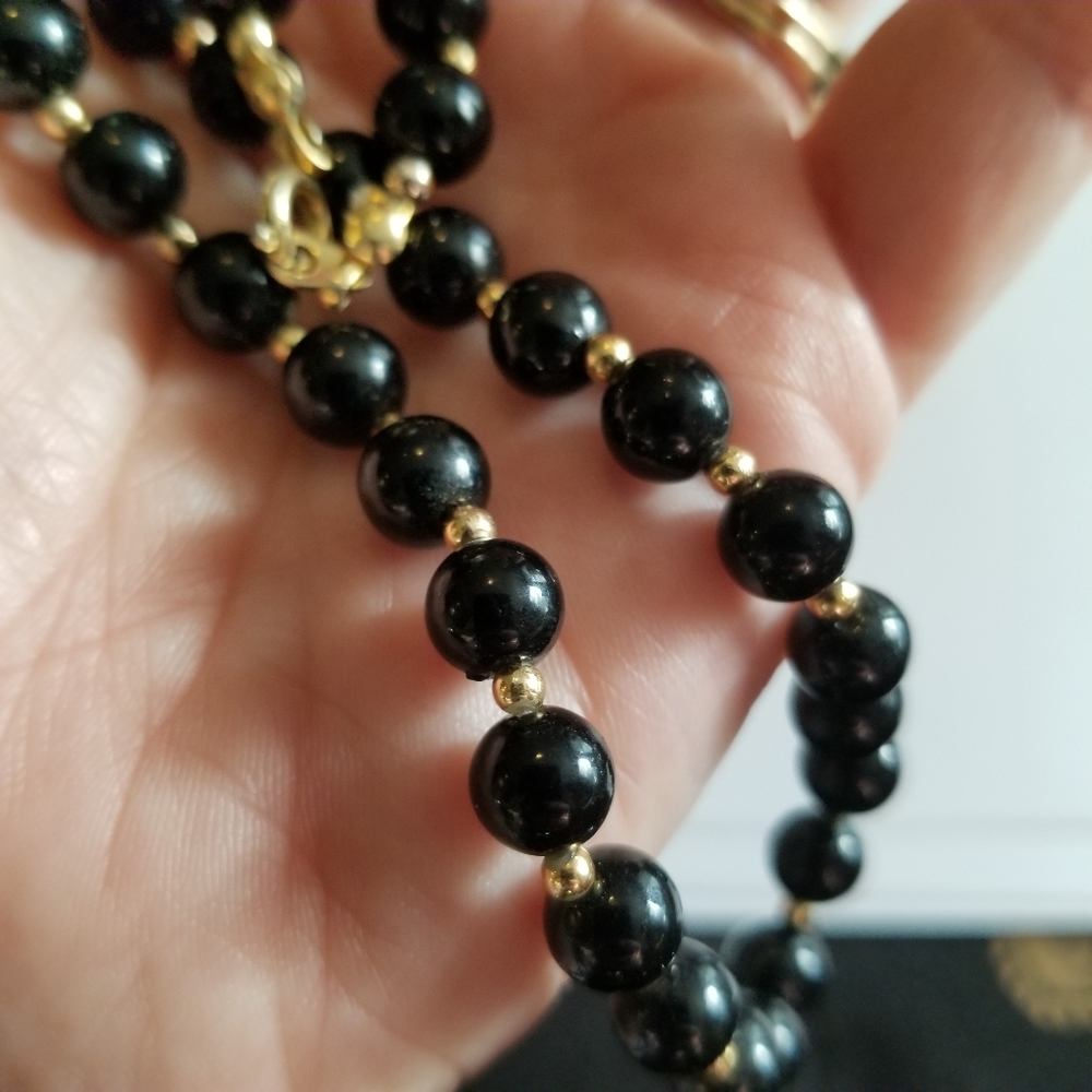 Vintage necklace black beads necklace gold tone retro - Picture 9 of 12